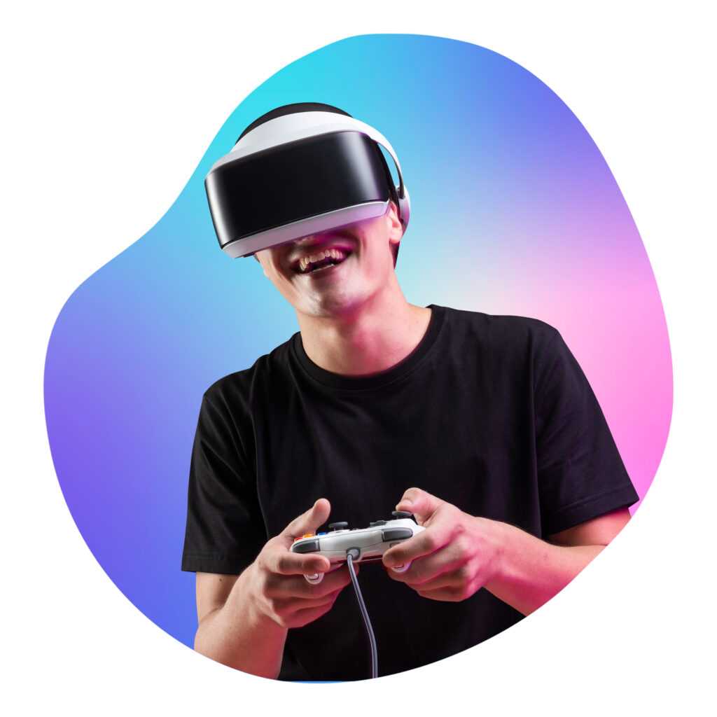 man wearing vr glass, metaverse game play concept, transparent background
